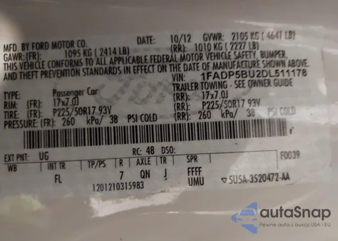 2013 Ford C-Max Hybrid Sel из США, поврежденный, VIN 1FADP5BU2DL511178